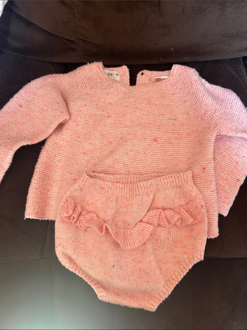Zara Pink Knit Sweater and Ruffle Bloomers Set 9-12m